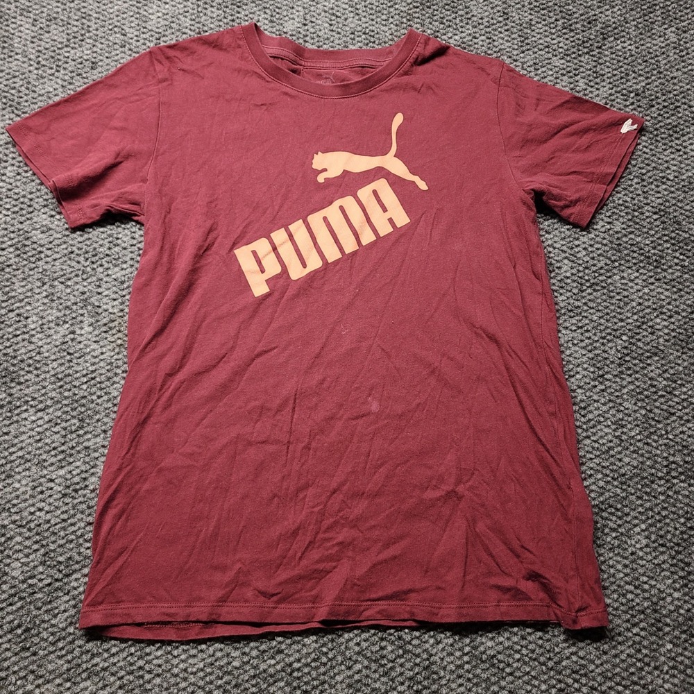 Puma Mens Graphic Logo T-Shirt Burgundy Maroon Orange Small Short Sleeve Tee
